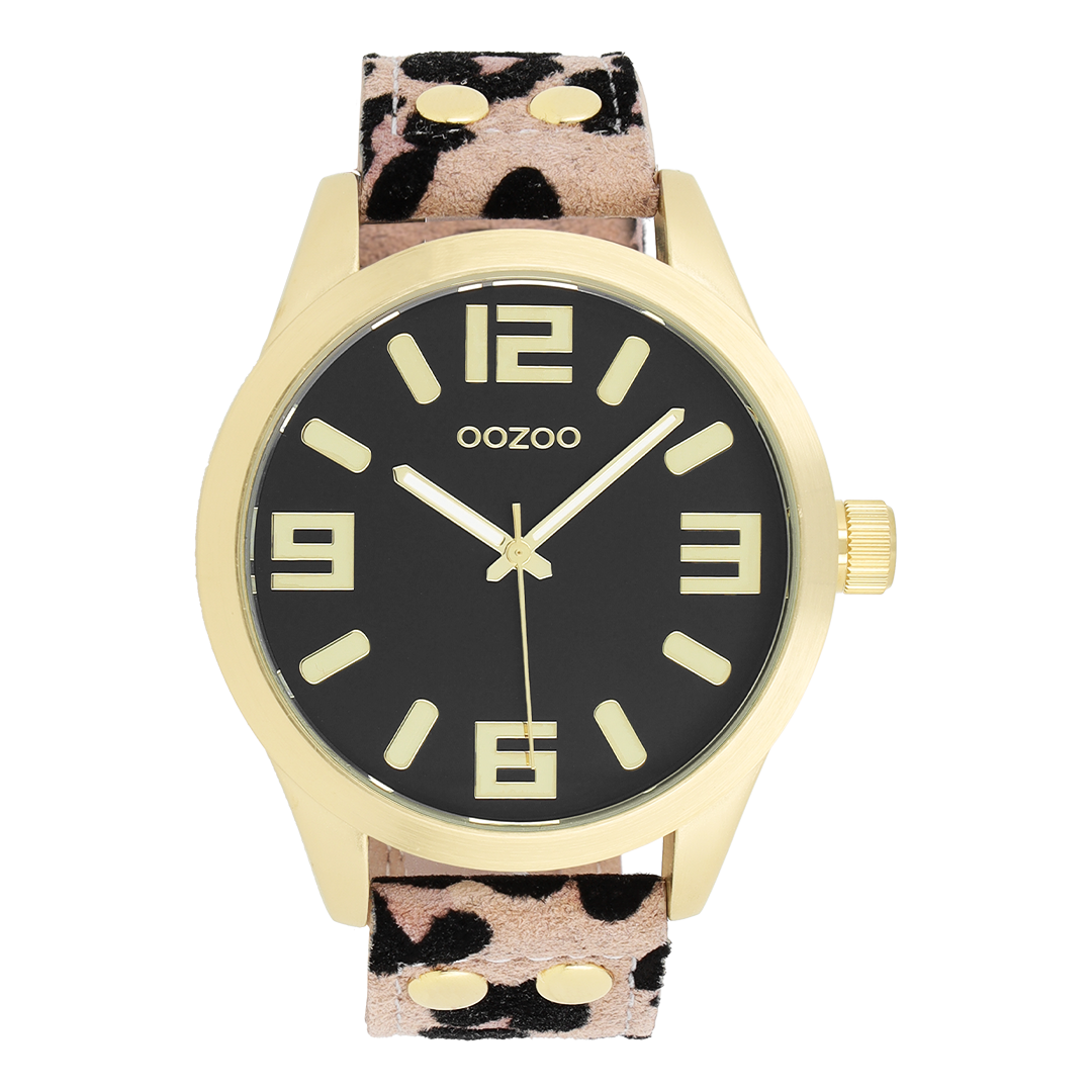Gold coloured OOZOO watch with brown leather strap - C1098