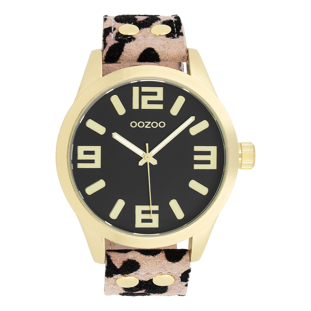 Gold coloured OOZOO watch with brown leather strap - C1098