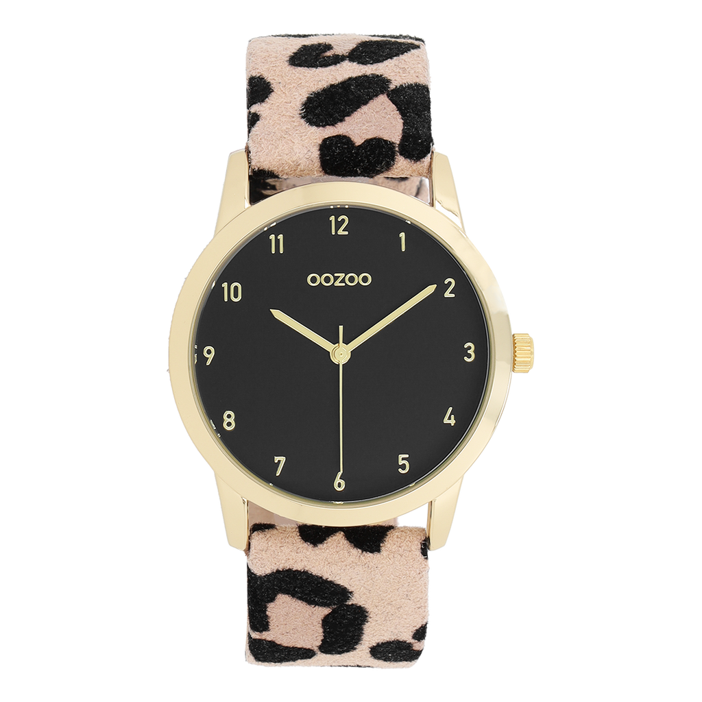 Gold coloured OOZOO watch with brown leather strap - C11373