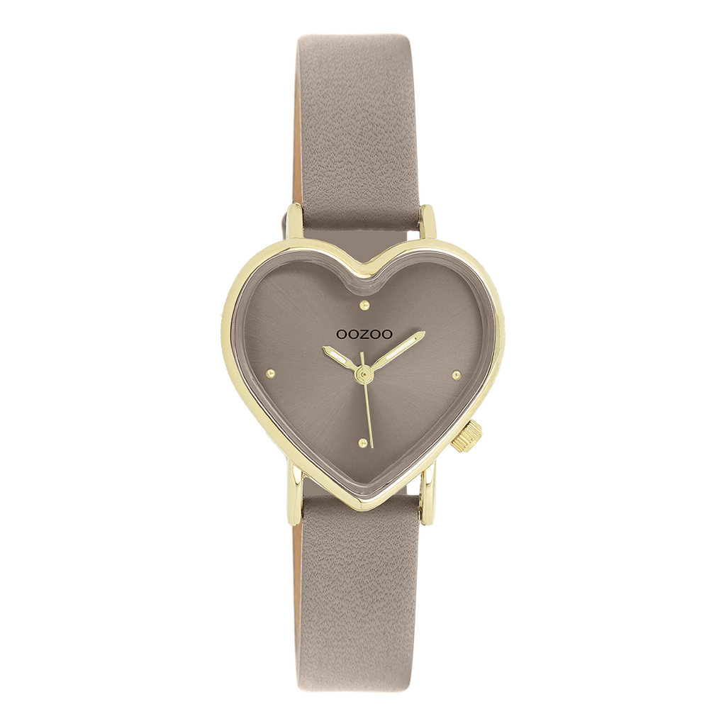 Gold coloured OOZOO watch with taupe leather strap - C11451