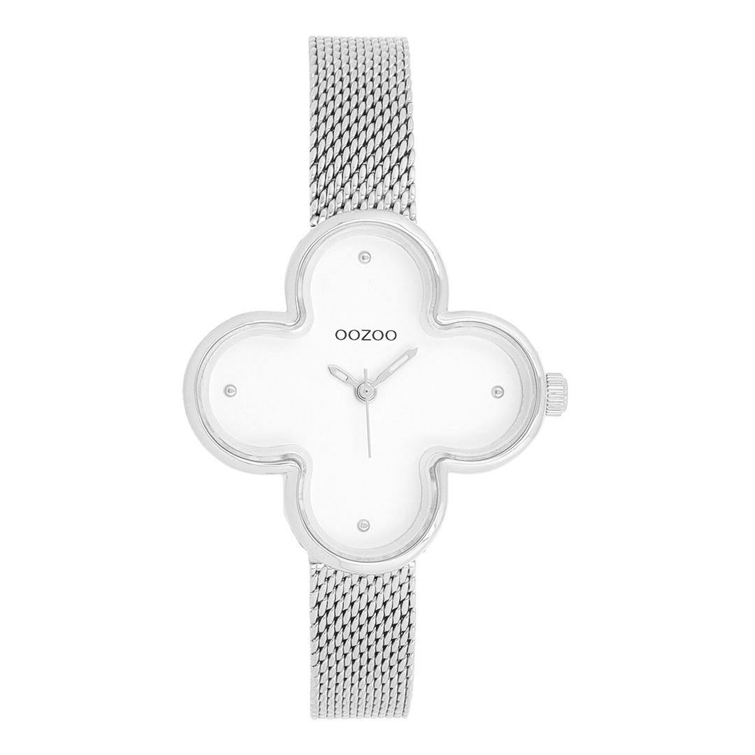 Silver coloured OOZOO watch with metal mesh bracelet - C11525