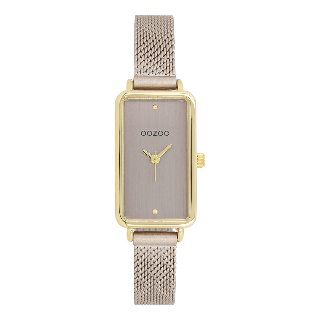 Gold coloured OOZOO watch with taupe metal mesh bracelet - C11534
