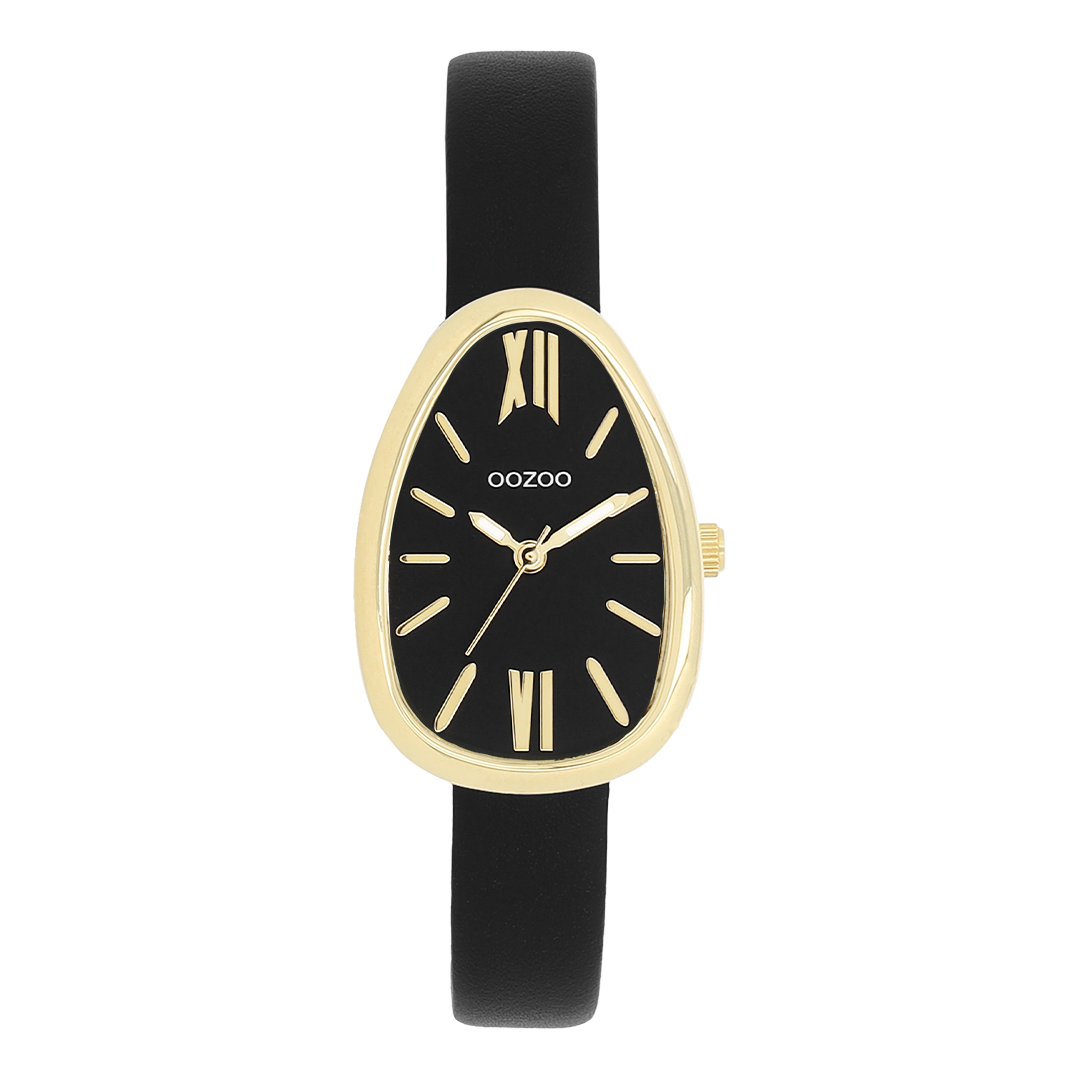 Gold coloured OOZOO watch with black leather strap - C11640
