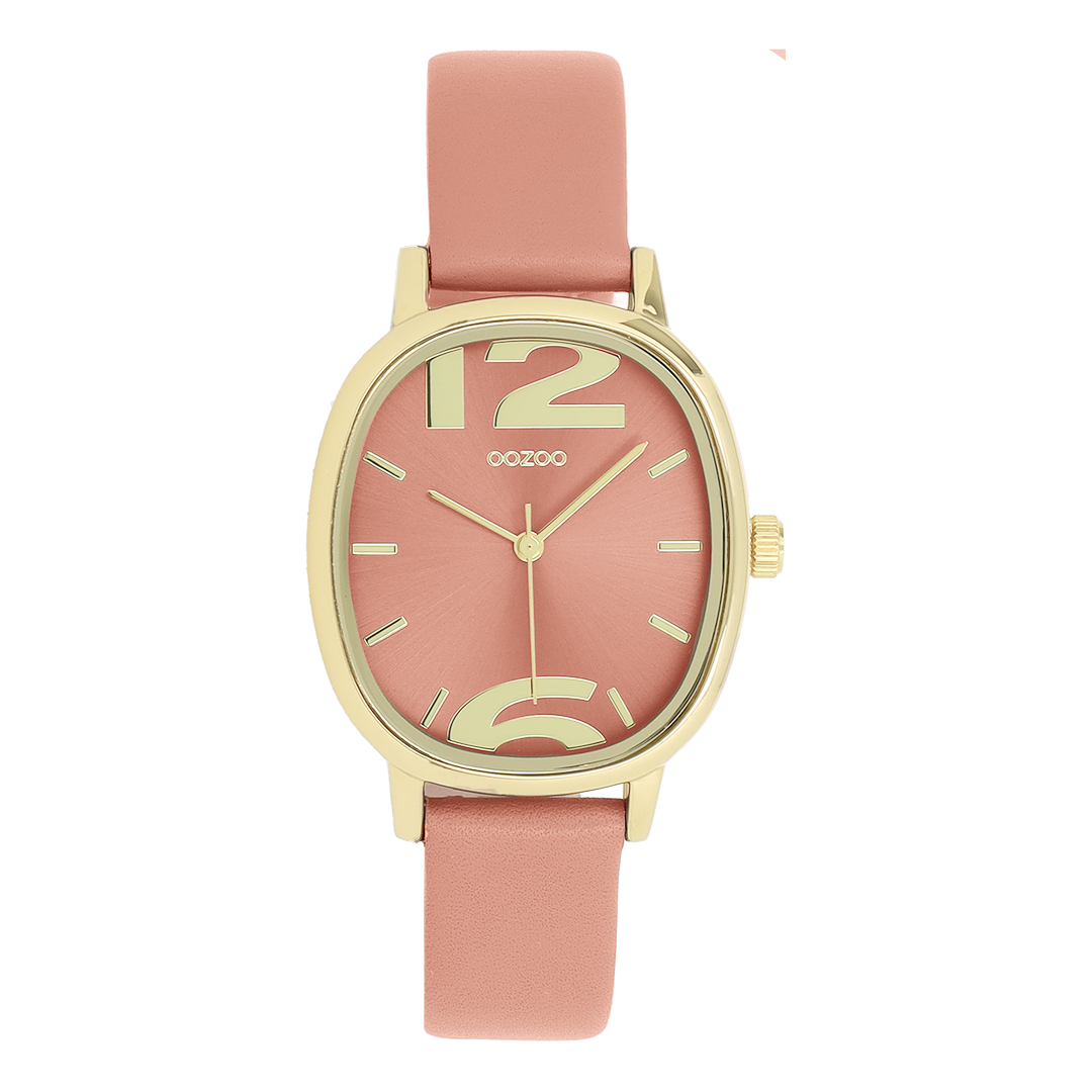 Gold coloured OOZOO watch with pink leather strap - C11722