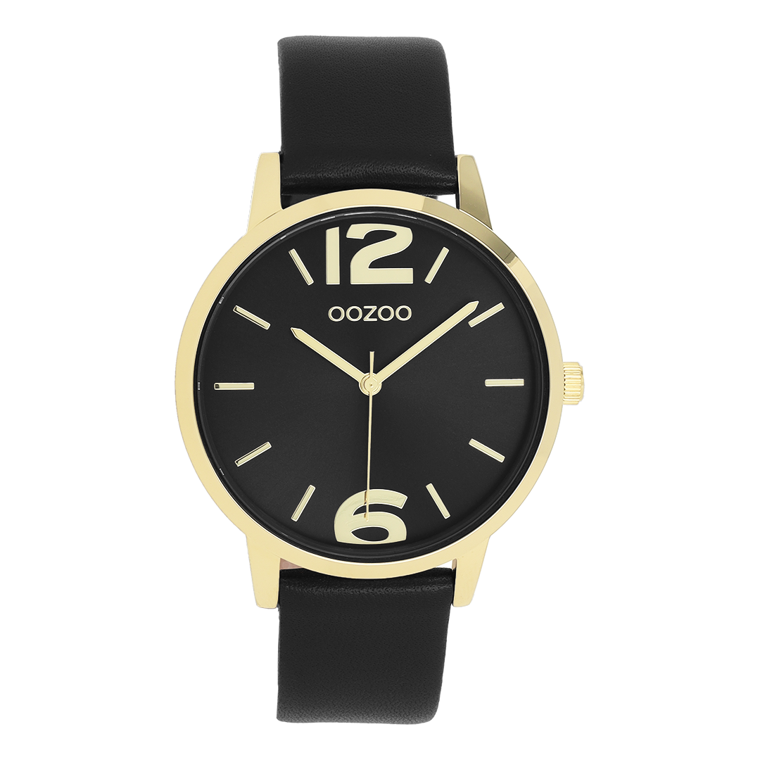 Gold coloured OOZOO watch with black leather strap - C11729