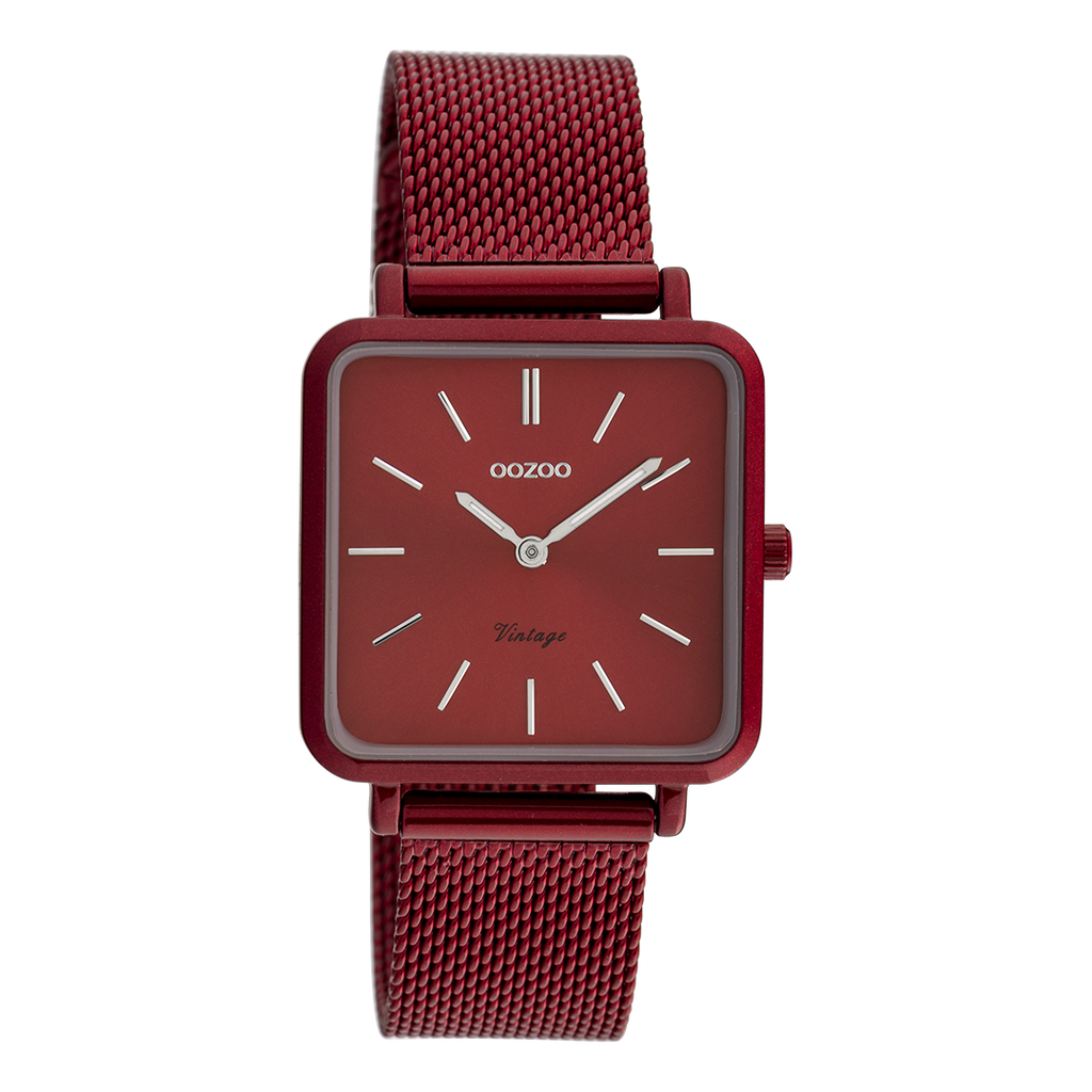 Burgundy OOZOO watch with metal mesh bracelet - C20011
