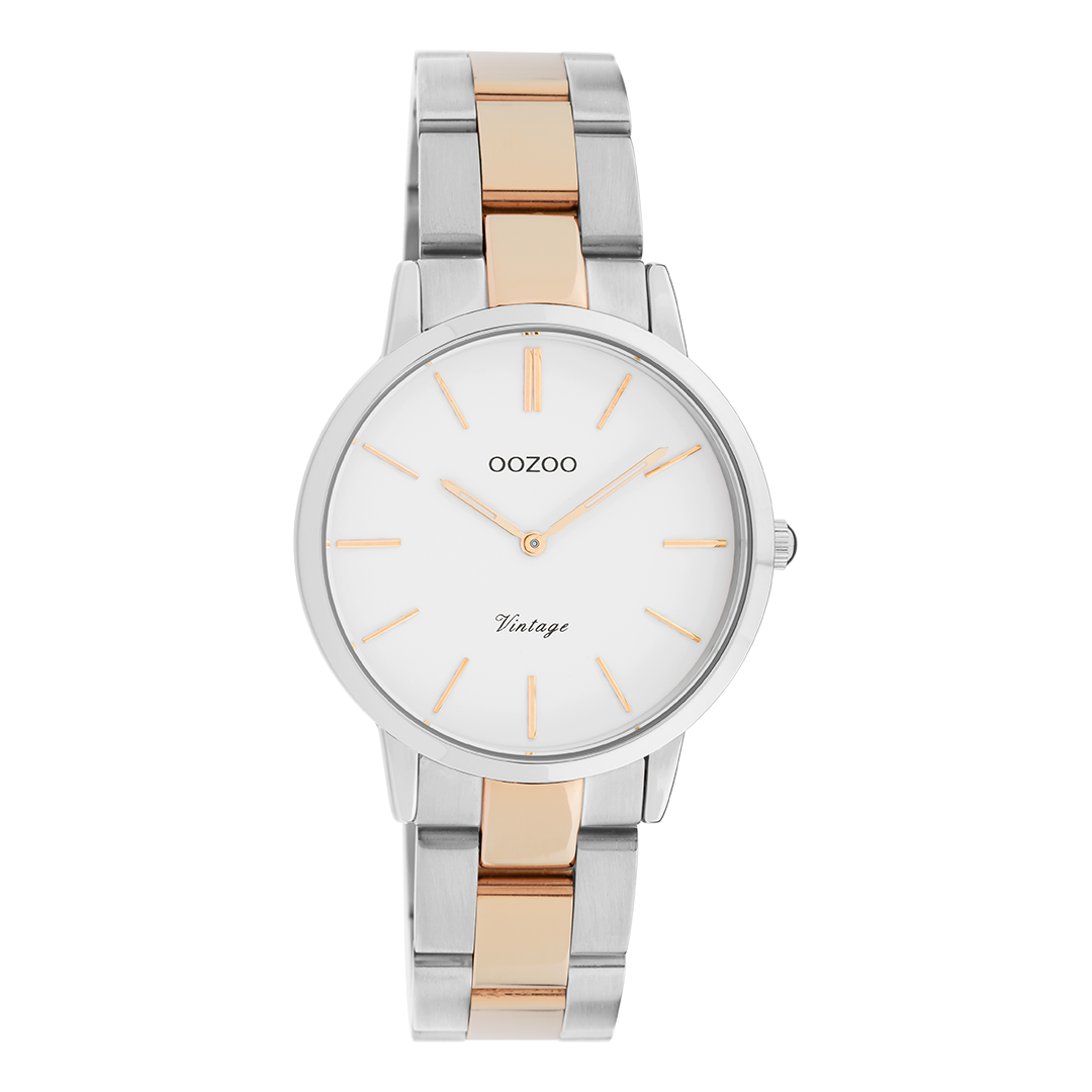 Silver coloured OOZOO watch with silver/rose gold coloured stainless steel bracelet - C20045