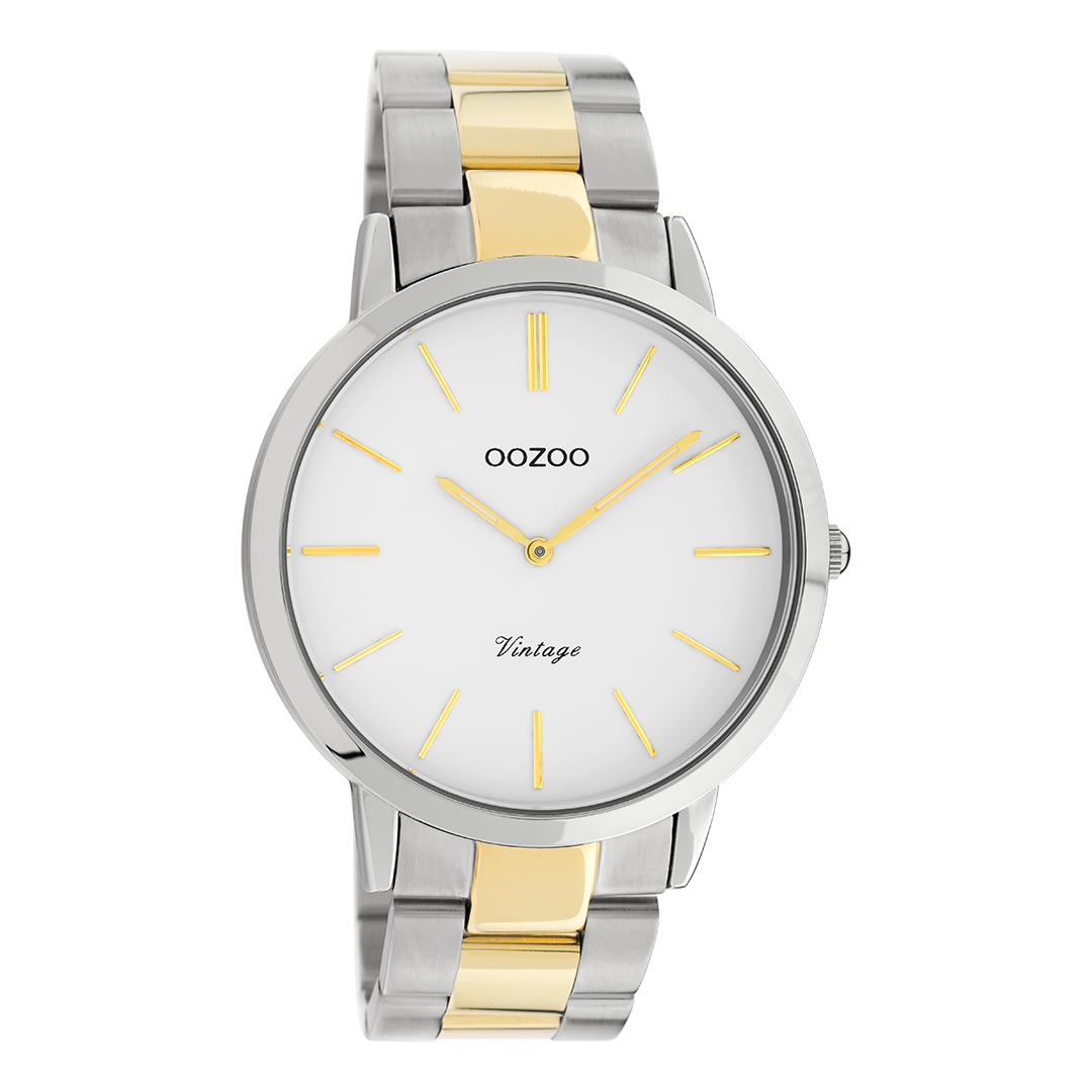 Silver coloured OOZOO watch with silver/gold coloured stainless steel bracelet - C20101