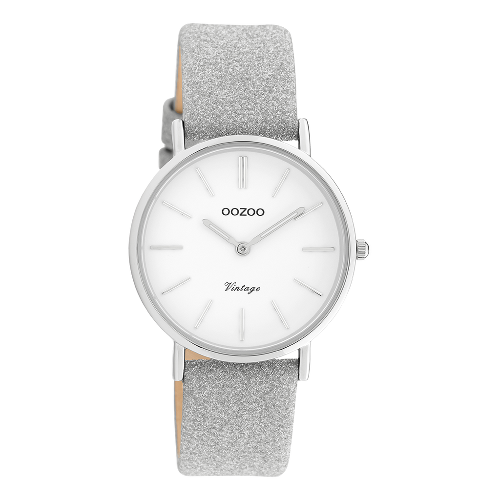 Silver coloured OOZOO watch with leather strap - C20155