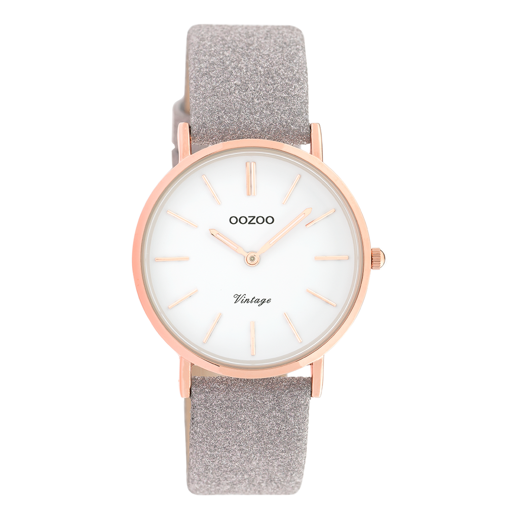 Rose gold coloured OOZOO watch with taupe leather strap - C20158