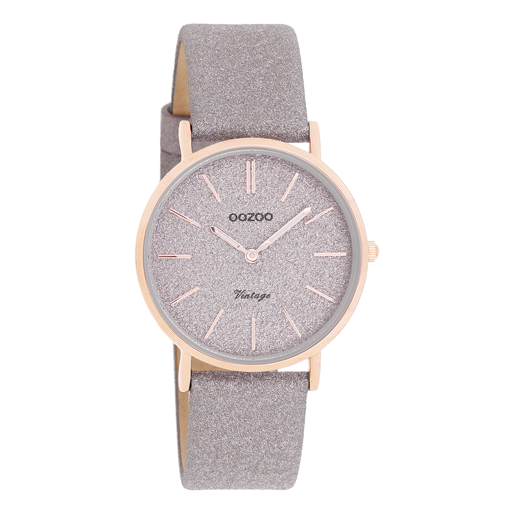Rose gold coloured OOZOO watch with taupe leather strap - C20202