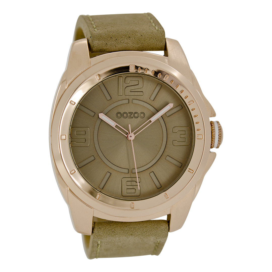 Rose gold coloured OOZOO watch with beige leather strap - C5336