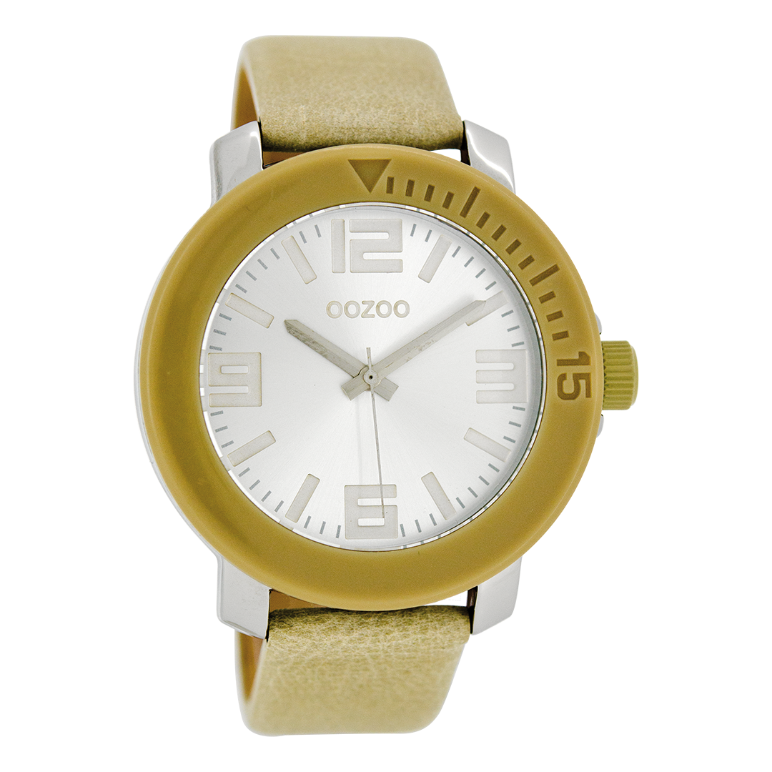 Silver coloured OOZOO watch with sand leather strap - C6260
