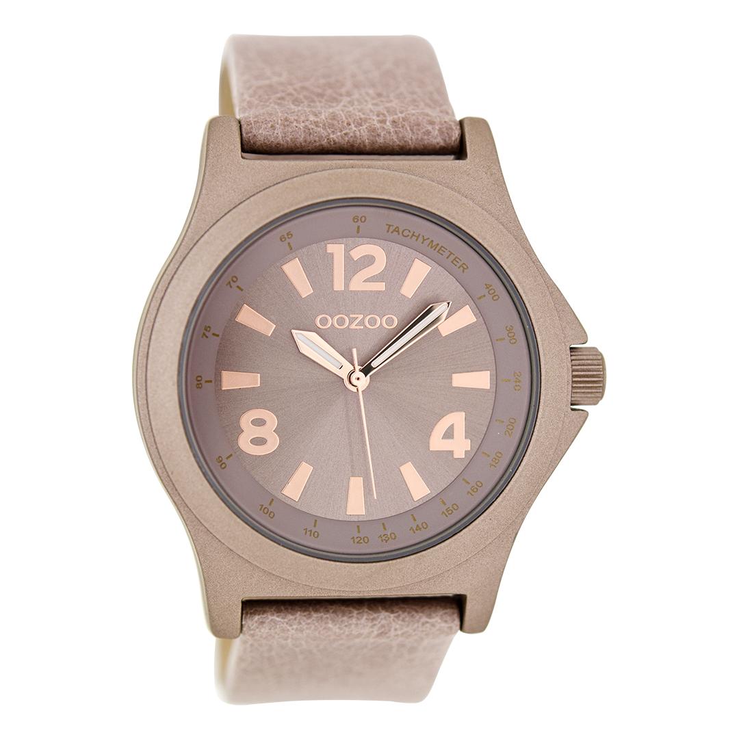 Rose gold coloured OOZOO watch with pink grey leather strap - C6876