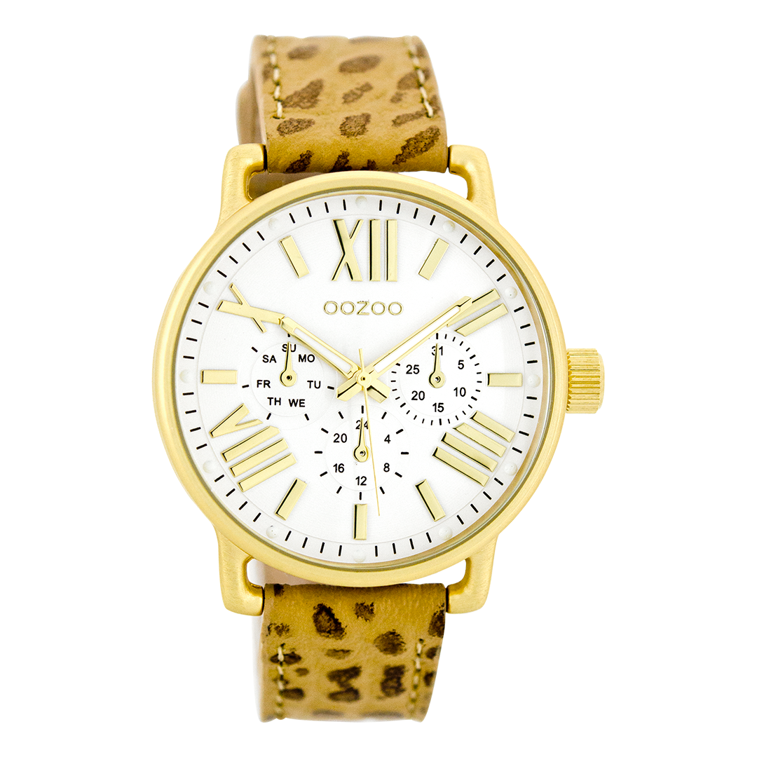 Gold coloured OOZOO watch with camel leather strap - C7186