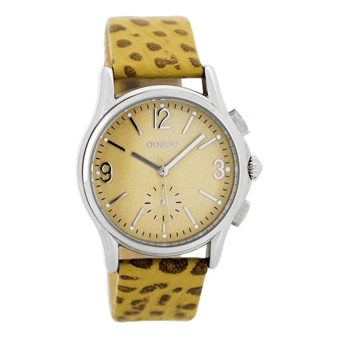 Silver coloured OOZOO watch with camel leather strap - C7225