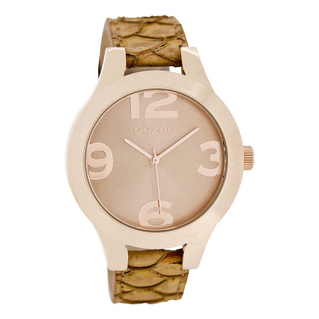 Rose gold coloured OOZOO watch with pink grey leather strap - C7597
