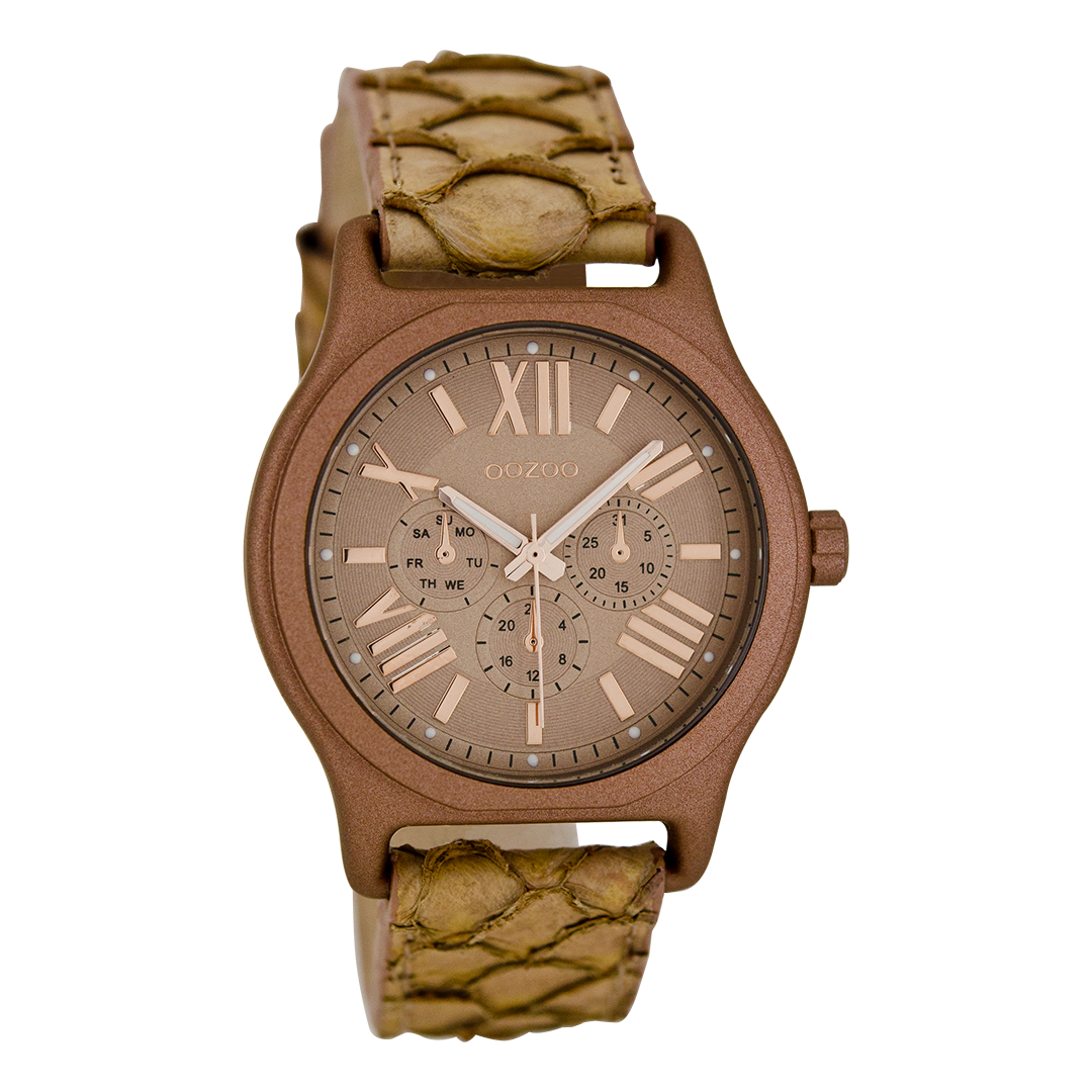 Rose gold coloured OOZOO watch with pink grey leather strap - C7610
