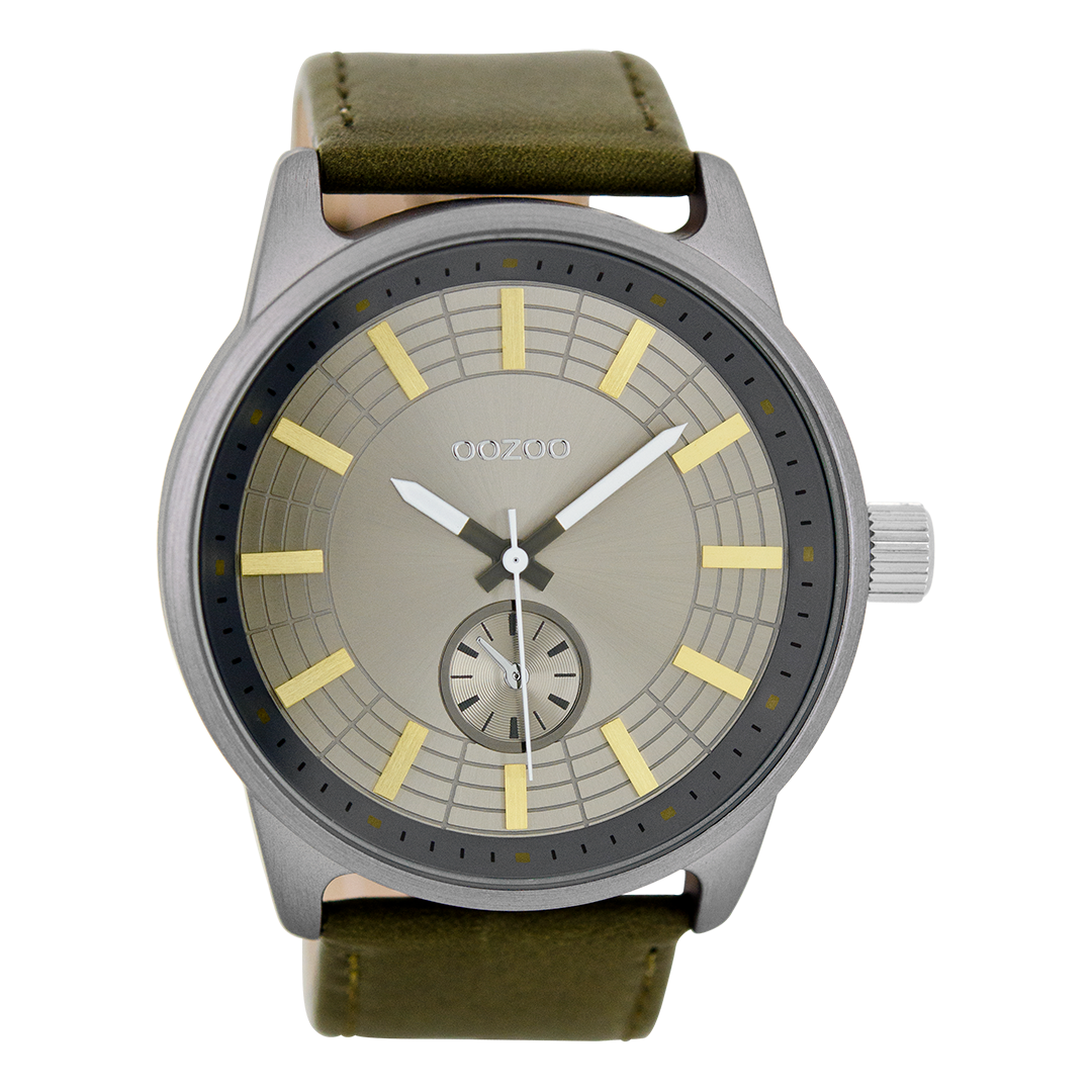 Titanium OOZOO watch with dark green leather strap - C7821