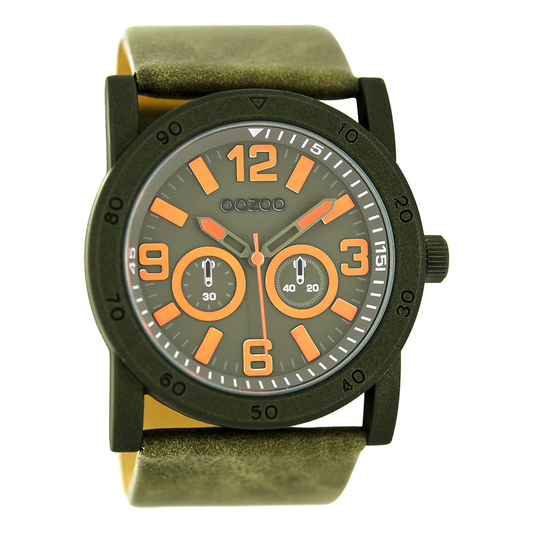Black OOZOO watch with dark green leather strap - C8307