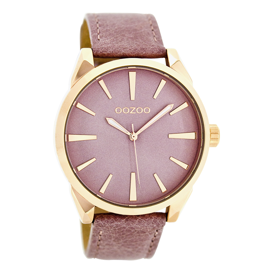 Rose gold coloured OOZOO watch with dark pink leather strap - C8362