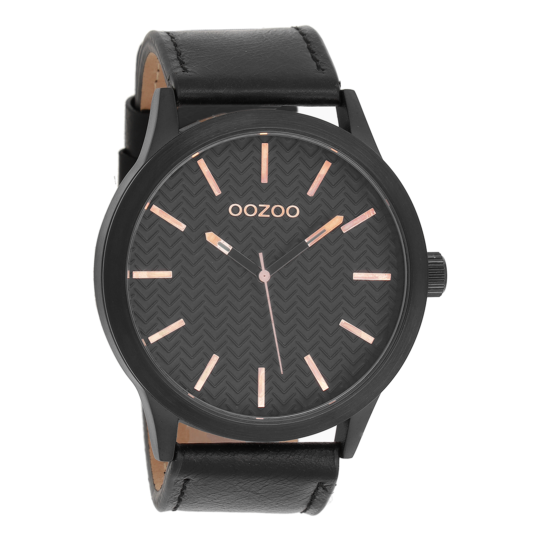 Zwarte OOZOO horloge met leren band - C9014