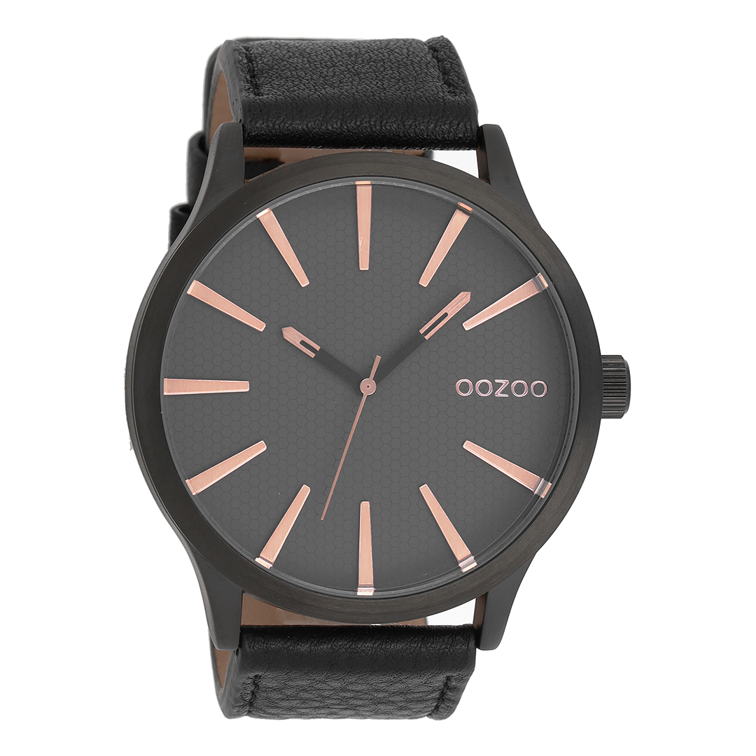 Black OOZOO watch with leather strap - C9043
