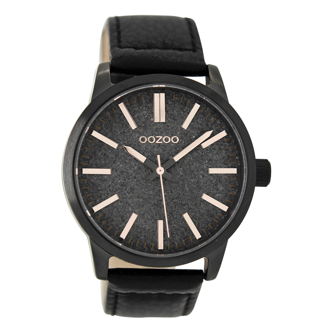 Black OOZOO watch with leather strap - C9068