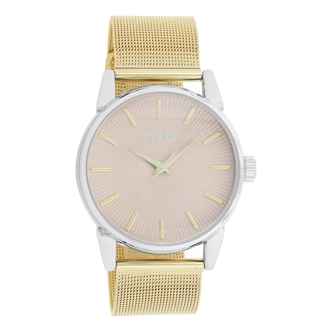 Silver coloured OOZOO watch with gold coloured metal mesh bracelet - C9546