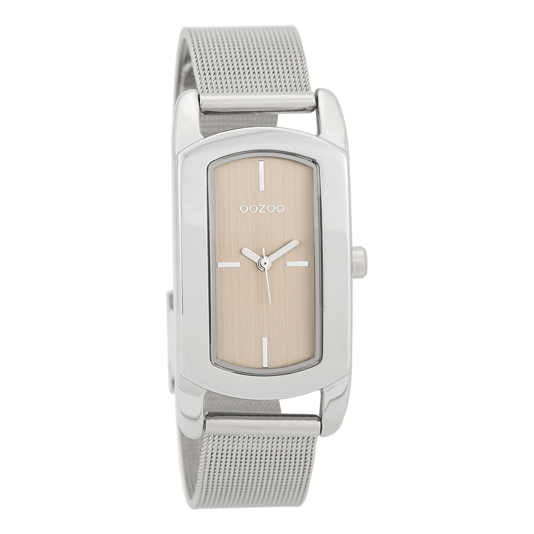 Silver coloured OOZOO watch with metal mesh bracelet - C9700