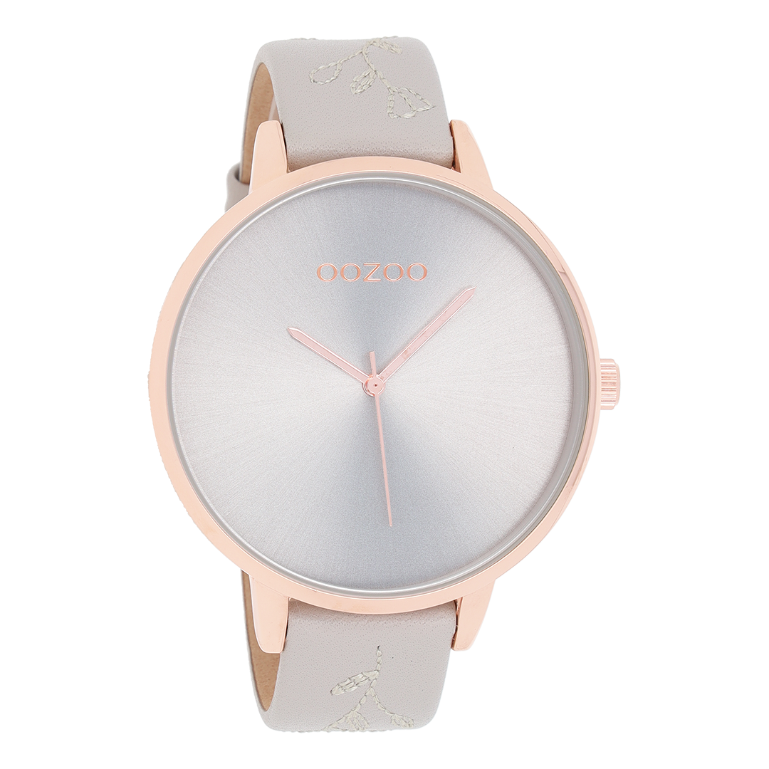 Rose gold coloured OOZOO watch with light grey leather strap - C9715