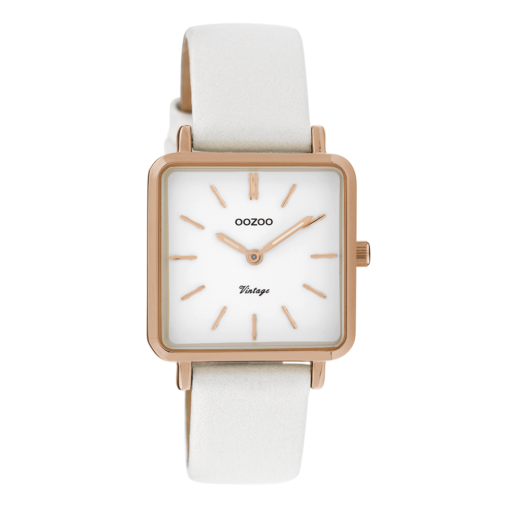 Rose gold coloured OOZOO watch with white leather strap - C9941