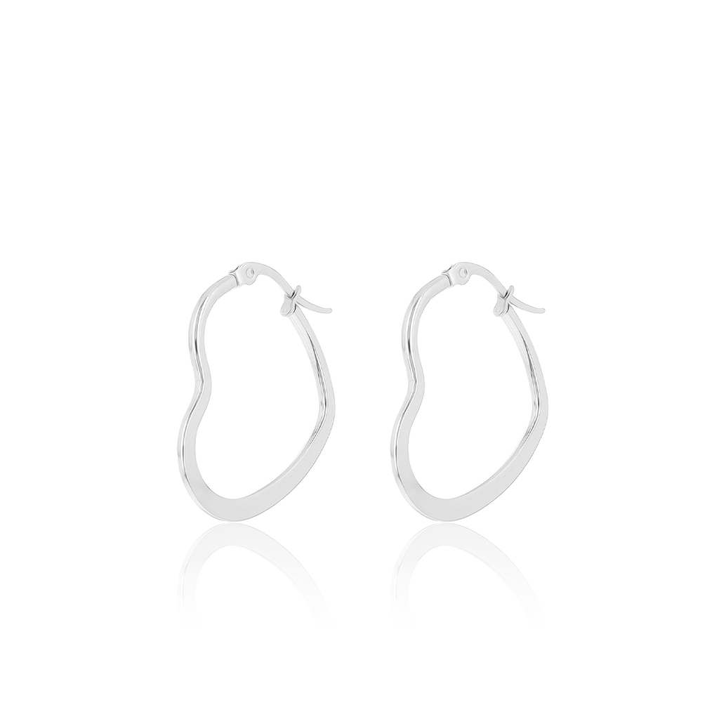 Silver coloured hoop earrings with heart shape