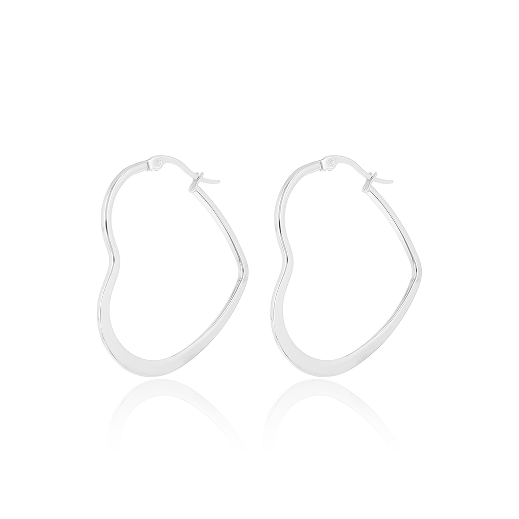 Silver coloured hoop earrings with heart shape
