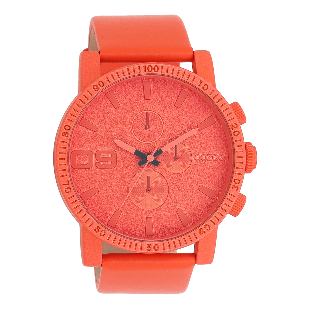 Red orange OOZOO watch with leather strap - C11219