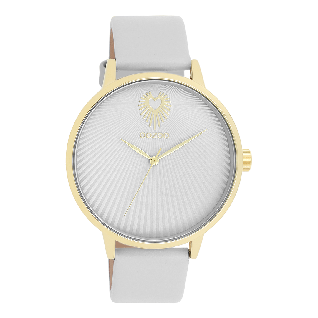 Gold coloured OOZOO watch with light grey leather strap - C11240