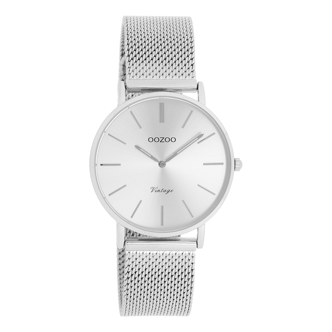 Silver coloured OOZOO watch with silver coloured metal mesh bracelet C9907