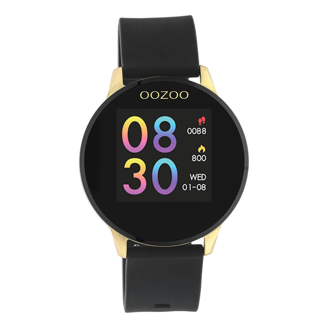 Gold coloured OOZOO smartwatch with black rubber strap - Q00120