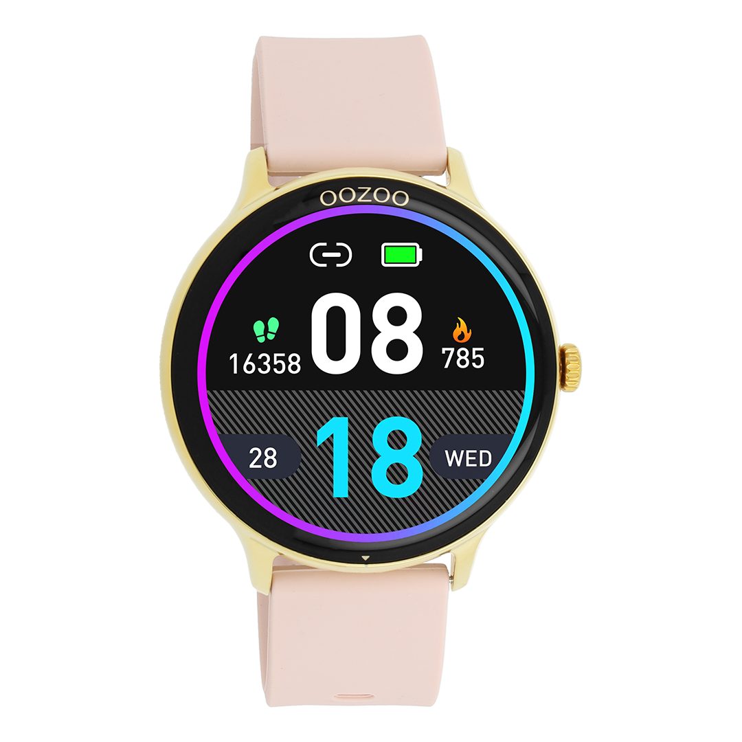 Gold coloured OOZOO smartwatch with pink grey rubber strap - Q00131